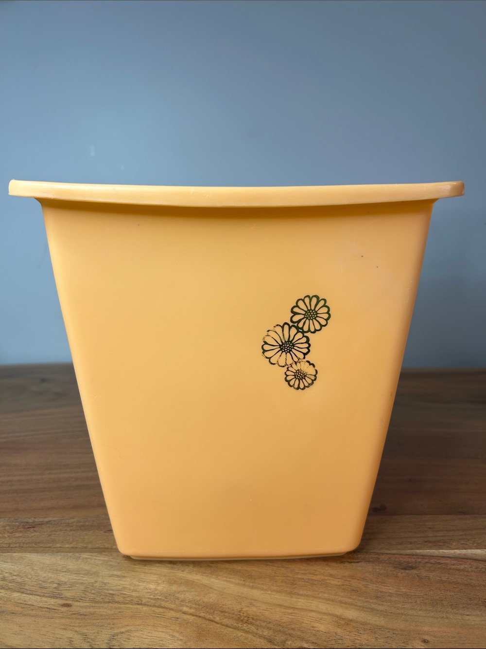 Vintage 1970’s Rubbermaid Floral Wastebasket | Retro Apricot Trash Can